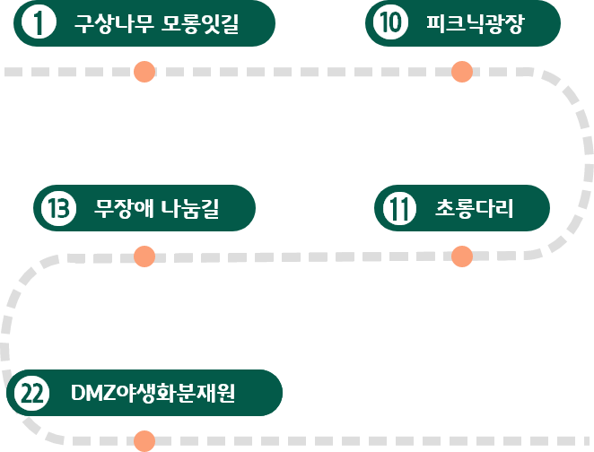 구상나무 모롱잇길 - 피크닉광장 - 초롱다리 - 무장애 나눔길 - DMZ야생화분재원